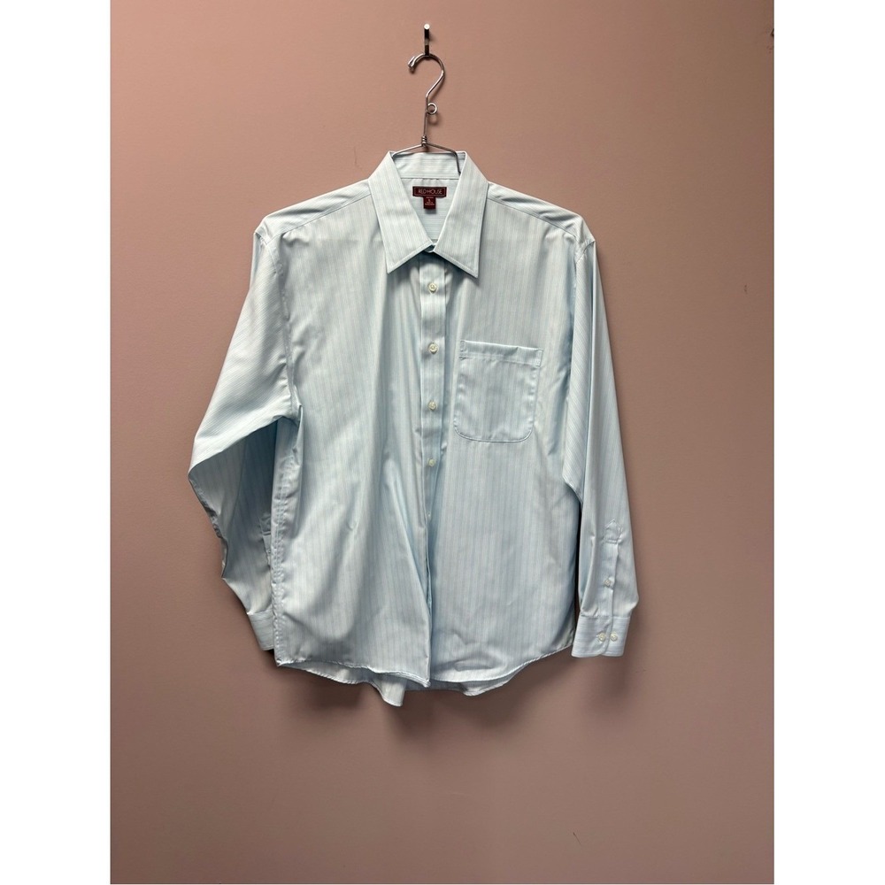 Red House Mens Non Iron Button Down Shirt Large Light Blue White Stripe Long Slv